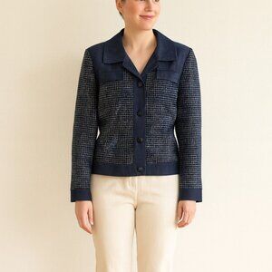 Pendleton Womens M Navy‎ Blue Blazer Tweed Denim Chambray Wool Blend Jacket